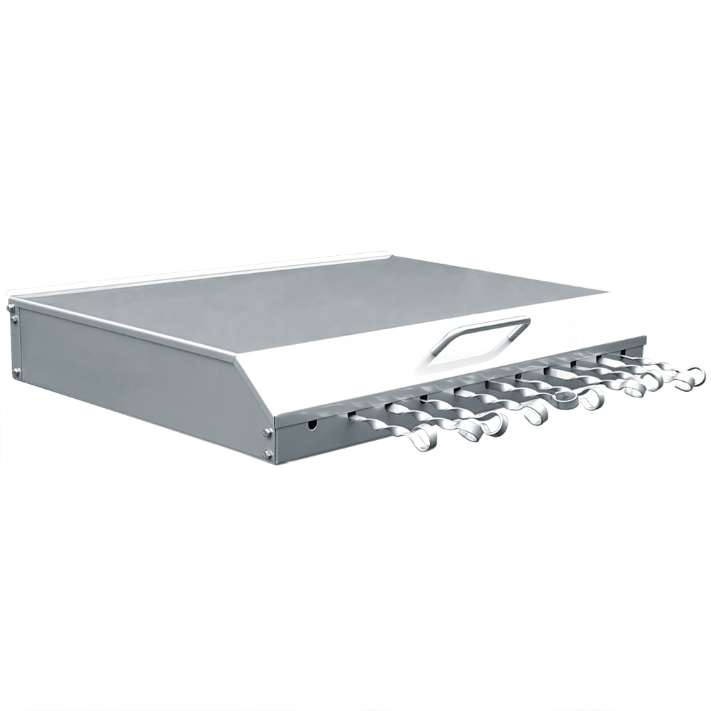 Deckel mit Wende-Einsatz für Grillspieße geschlossen